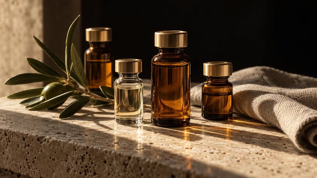Amber vials on travertine